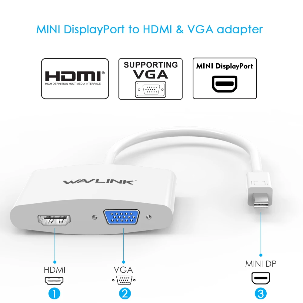 Wavlink Мини Дисплей Порты и разъёмы для адаптер HDMI VGA портом Thunderbolt 2 0 конвертер Full HD 4
