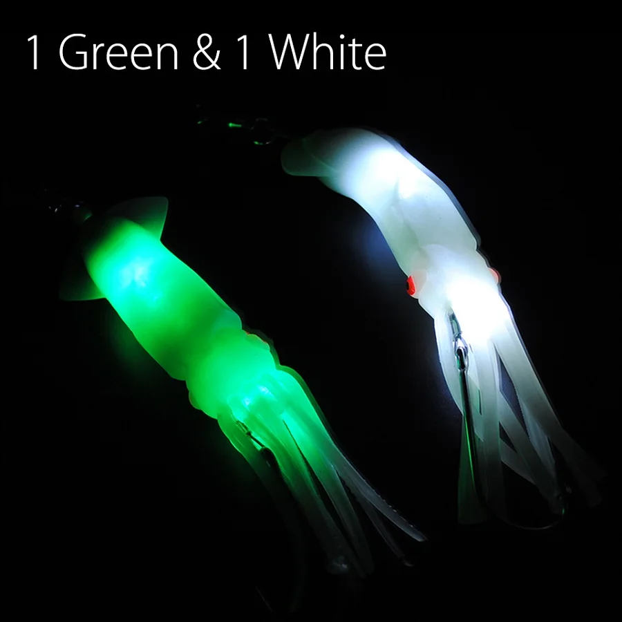 1 green and 1 white DR. Рыба Морской Deep Sea блесна " Большая игра кальмары сфальсифицированы яркий светодиодный светильник кожи - Цвет: 1 green and 1 white
