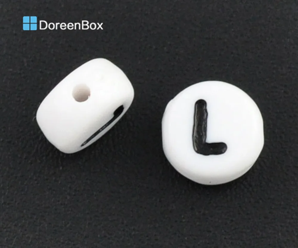 DoreenBox акриловые белые алфавиты/буквы L плоские круглые бусины разделители