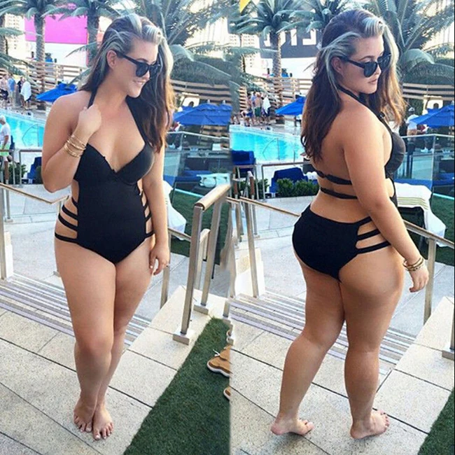 2016 Новый Sexy One Piece Твердые Черный Купальник Купальный Костюм Ремни Плюс Размер