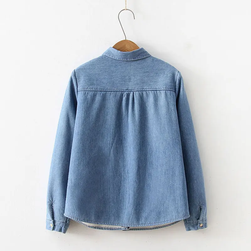 Повседневные джинсовые синие рубашки 2018 осенние женские с длинным рукавом