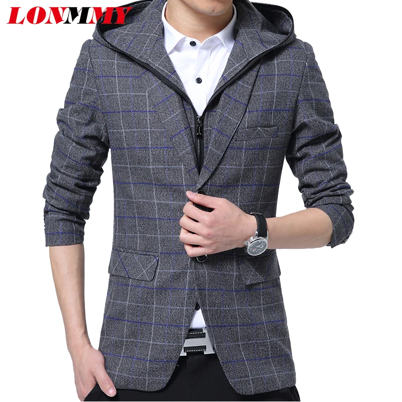 LONMMY клетчатый Блейзер мужчин Slim fit толстовки костюм мужчины Повседневное мужские