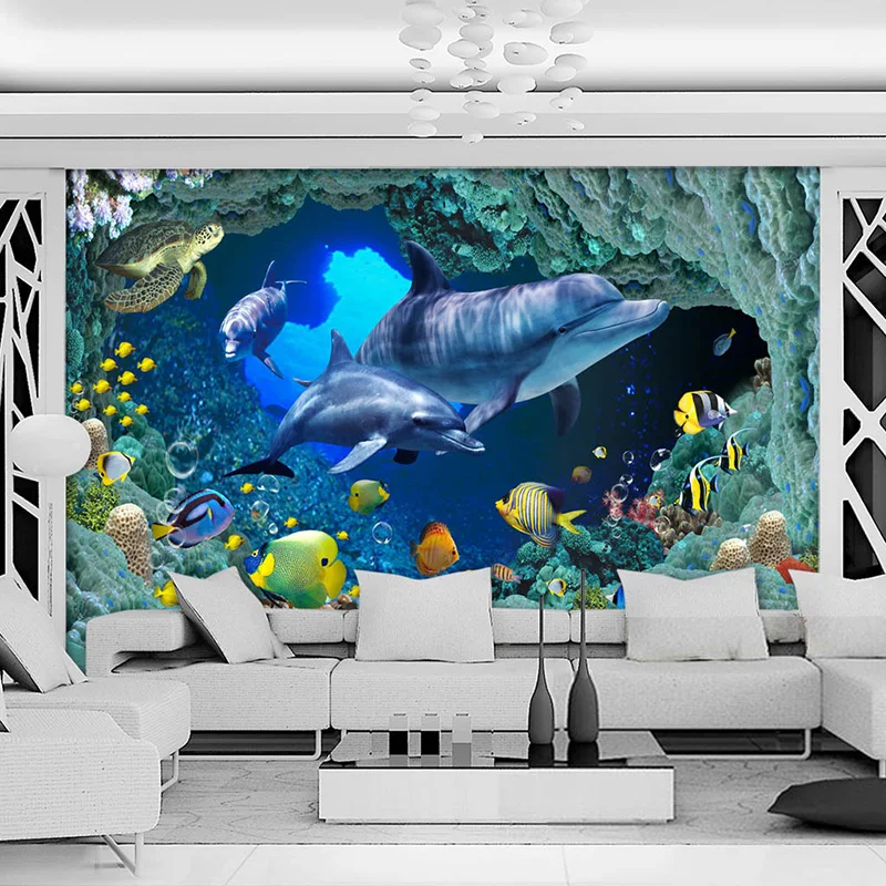 Фотообои HD синяя подводная лодка мир Дельфин Тема Ресторан фон настенная
