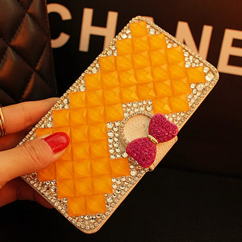 Бантом Кристалл кожа Диаманта bling coque Case Для Samsung Galaxy J7 премьер-J2 J3 J5 Премьер-S7 плюс