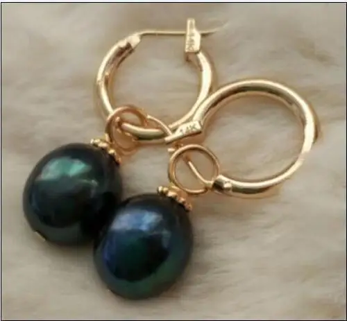 Идеальные серьги с черным жемчугом 10 13 мм AAA Золотые 14k/20|Серьги-подвески| |