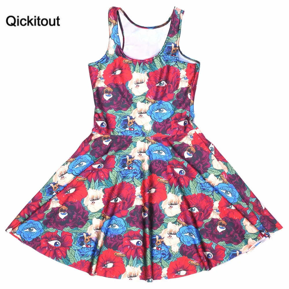 Qickitout платье 2016 модное цветастое с цифровым принтом пляжное без рукавов Vestido