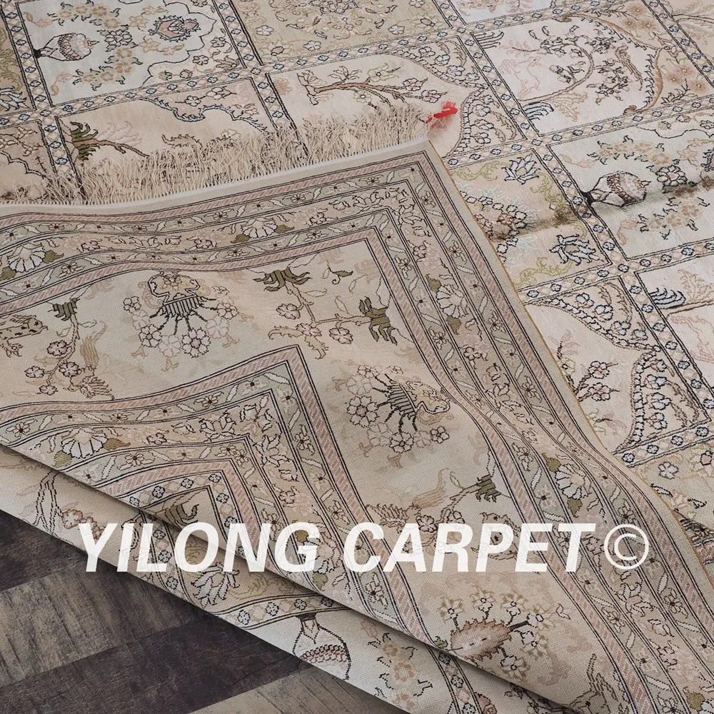 

Yilong 9'x12' Persian silk rug large antique four seasons persian handmade silk carpet (YHW72B9x12)