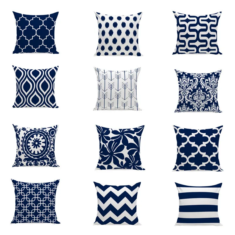 

Wholesale Navy Blue Geometric Pattern 45x45cm Cushion Covers Cotton Linen Square throw Pillow Cases Sofa Car Home Decoration