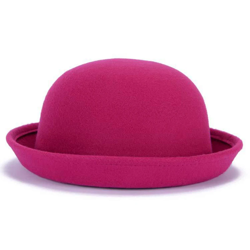 Dome rose red Модная шляпа-котелок для родителей и детей, шерстяная фетровая шляпа для женщин и девочек, детская однотонная официальная шапка Трилби сомбреро Дерби - Цвет: Dome rose red