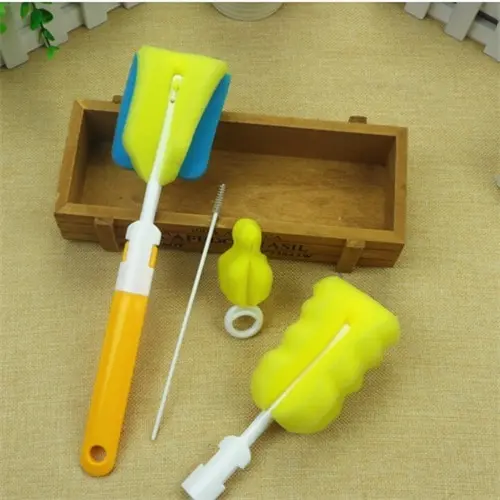 4 Pcs Yellow 4 шт./лот, съемная щетка для чистки бутылочек, губка, пластиковый носик, трубка для молочной воды, для новорожденных, губка для чистки бутылочек, щетка для очистки - Цвет: 4 Pcs Yellow