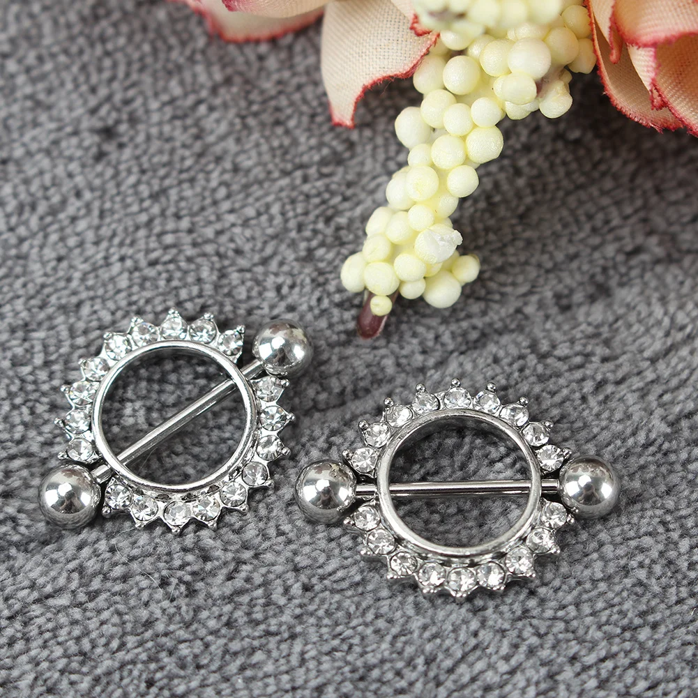 2 Шт. Серебряный Тон 316L Хирургическая Сталь Кристалл Rhinestone Цветочный Цветок Круг