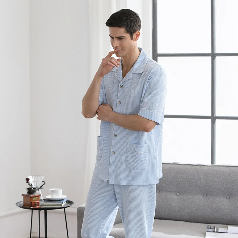 CherLemon ночная рубашка для мужчин чистый цвет хлопок пижамный комплект летняя