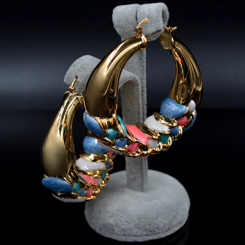 Женские крупные серьги-кольца Sunny Jewelry яркие глянцевые серьги в форме цветка для