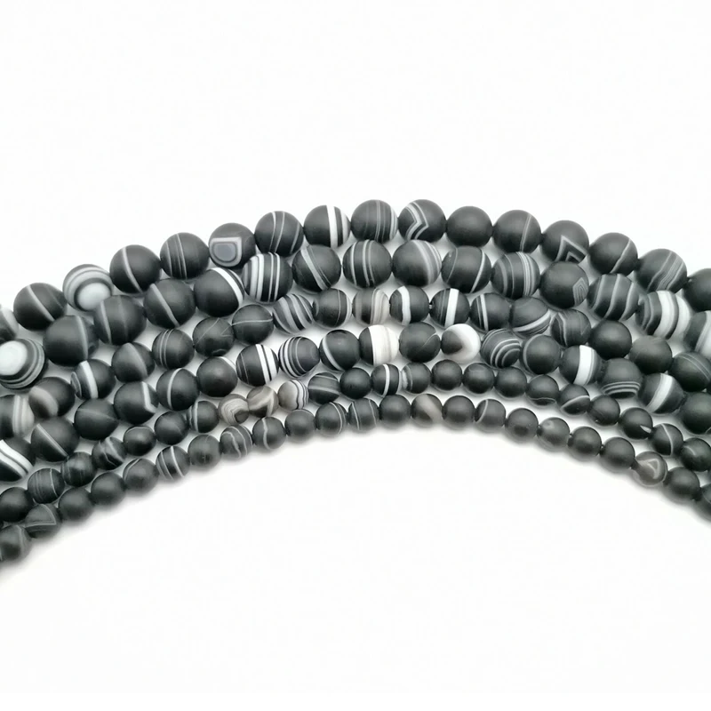 Фото Free Shipping Natural Stone Scrub Black Stripe Onyx Agates Round Loose Beads 6/8/10/12/14mm Pick Size №5