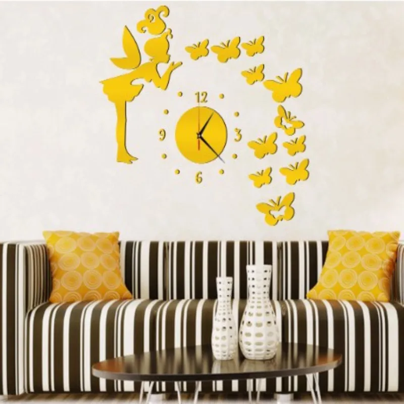 18 Inches Clock Watch Wall Clocks Modern Style Butterfly Fairy DIY Acrylic Mirror Stickers Home Decoration Room Decor | Дом и сад