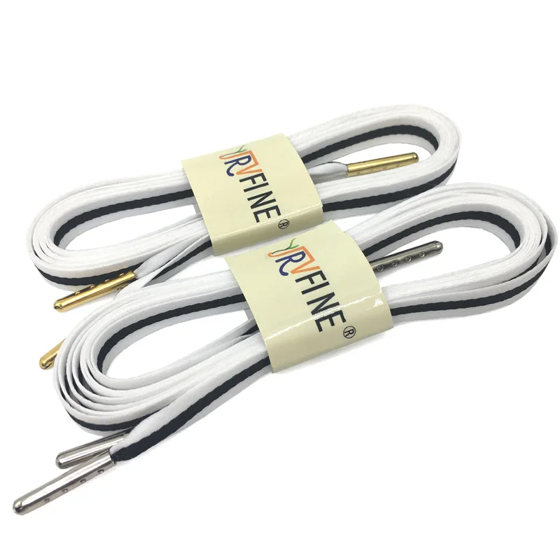 08 White Black White YJRVFINE/2 пары, тонкие плоские 2/5 дюйма широкие шнурки с металлическими наконечниками, красные, белые цветные шнурки для парусиновой обуви, цветные шнурки для обуви - Цвет: 08 White Black White