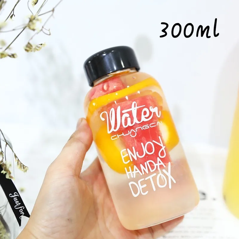 Оригинальная бутылка для напитков, чашка для воды с натуральными фруктами, буквами, ароматизированный чай, пластиковая чашка, будет толстеть, маленький жир, Цветочный сосуд - Цвет: Glass 300ml