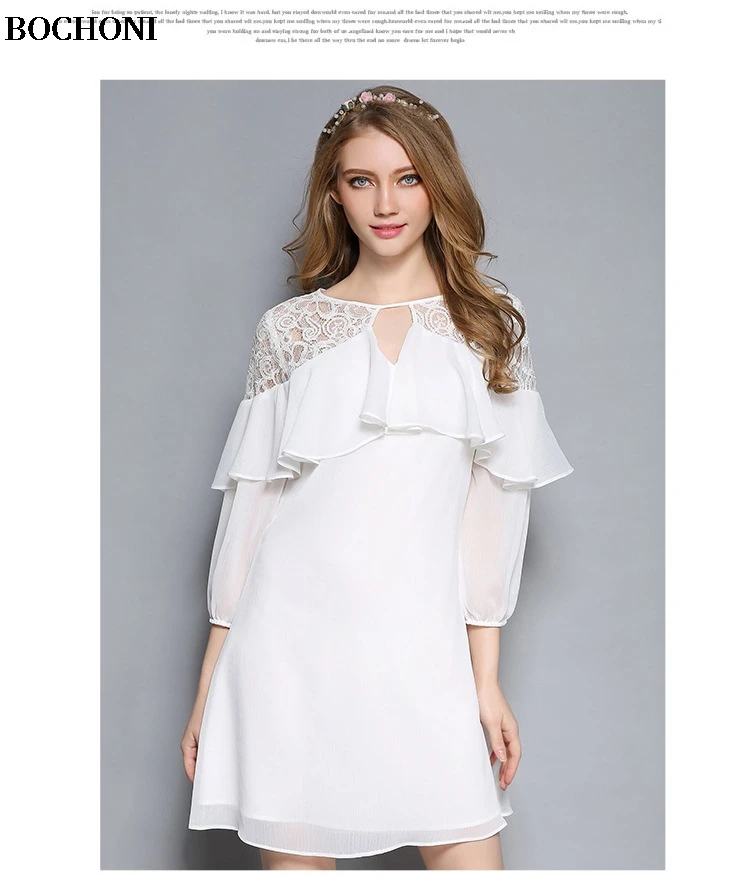2018 Bochoni new Solid color lace chiffon temperament dress | Женская одежда