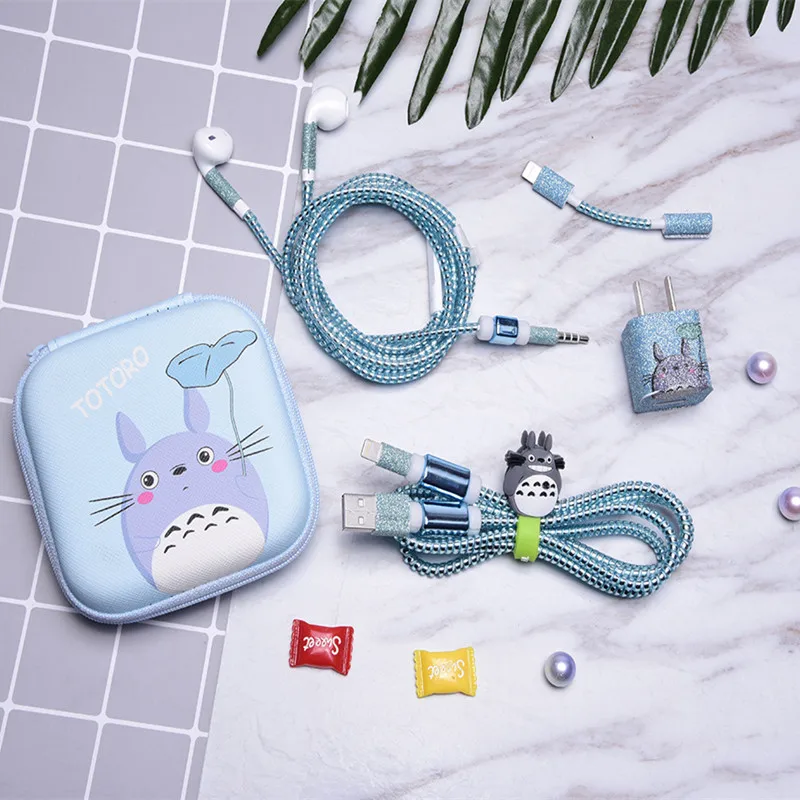 Мультяшный USB кабель для наушников протектор набор с наушниками коробка Стикеры
