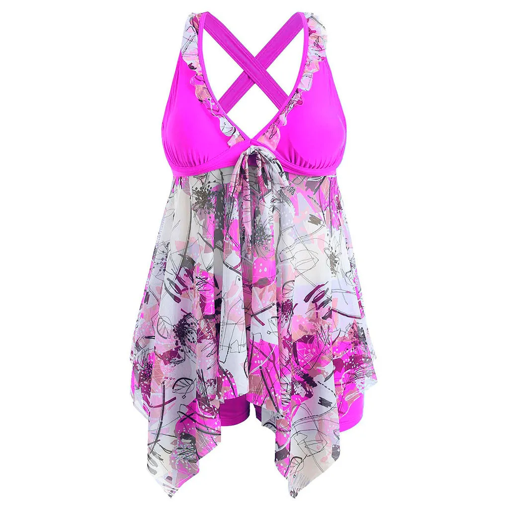 Женский купальник CHAMSGEND большого размера богемного стиля с разрезом на груди и на бедрах, состоящий из двух частей.