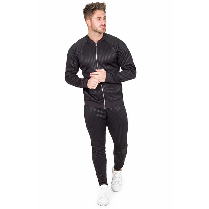 black Sweatshirt Men Tracksuit Men Set Sweat New Brand Autumn Winter Fleece 2PCS Stand Collar Fleece Patchwork Casual Hoodie Men - Цвет: black