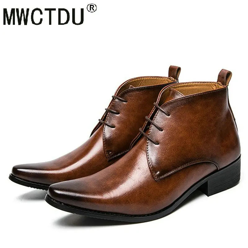 MWCTDU/Рождественская роскошная мужская одежда для бизнеса; модельные ботинки; винтажные брендовые коричневые ботинки «Челси» с острым носком на шнуровке; botas hombre
