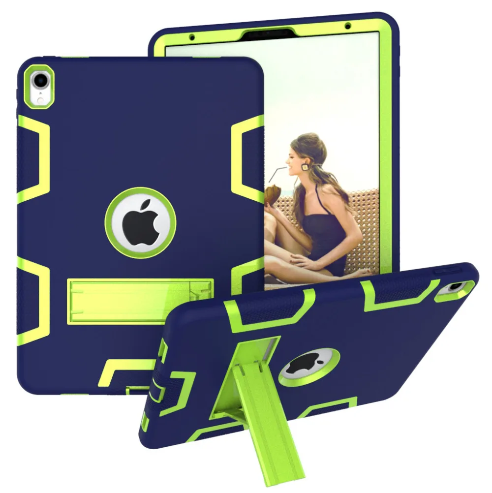 Чехол Funda Shell Capa Cover для Apple iPad Pro 11 дюймов 2018 года из силикона, ударопрочный, резиновый, жесткий, с подставкой.