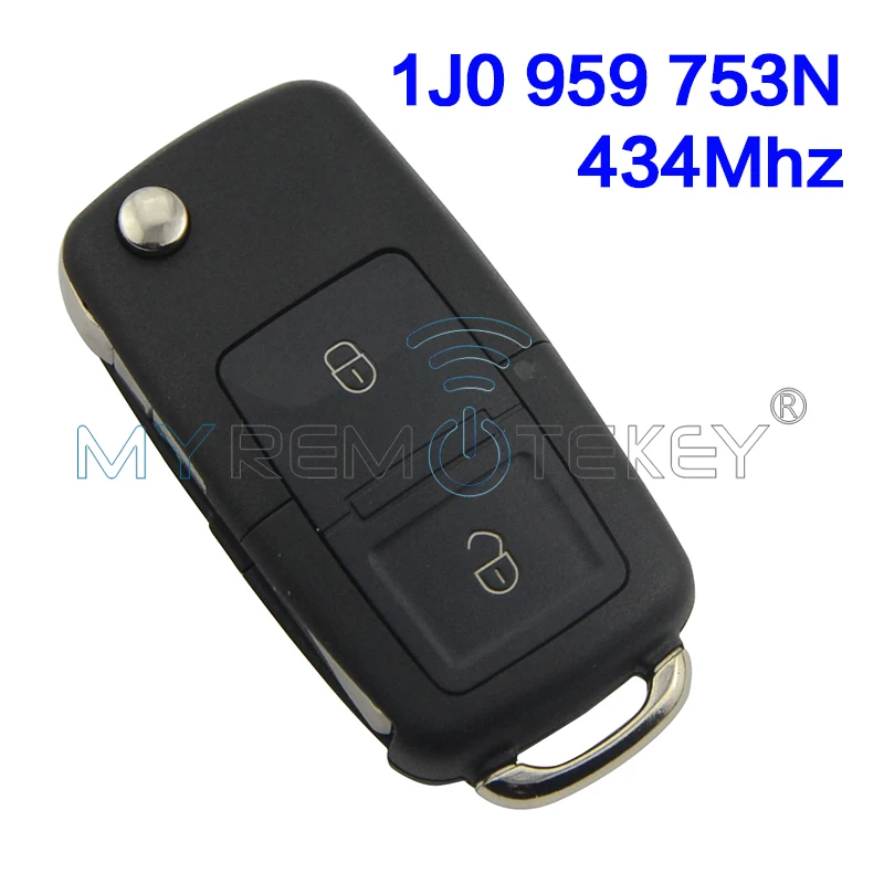 2 шт. Автомобильный Дистанционный ключ для VW Volkswagen Golf Passat Polo Skoda Seat 2000 2001 2002 2003 1J0959753N 2 кнопки 434 МГц ID48 remtekey
