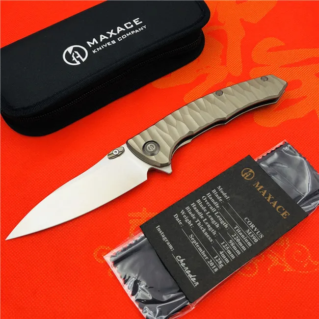Светло-желтый MAXACE Ворон Флиппер складной нож M390 лезвие TC4 титановая ручка Открытый лагерь Охота выживания карманные Кухонные Ножи EDC инструмент - Цвет: Светло-желтый