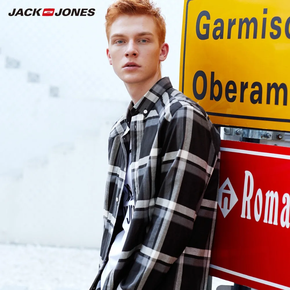 JackJones Мужская рубашка на пуговицах с острым воротником в клетку длинными
