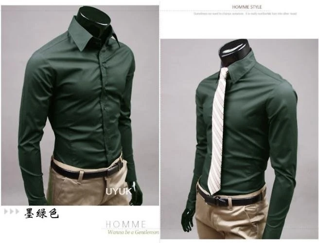 Blackish green Мужские рубашки Стильные с длинным рукавом Chemise Homme Masculina 17 цветов Размер: M-XXXL Social Camisas Hombre Vestir Повседневная рубашка 1 - Цвет: Blackish green