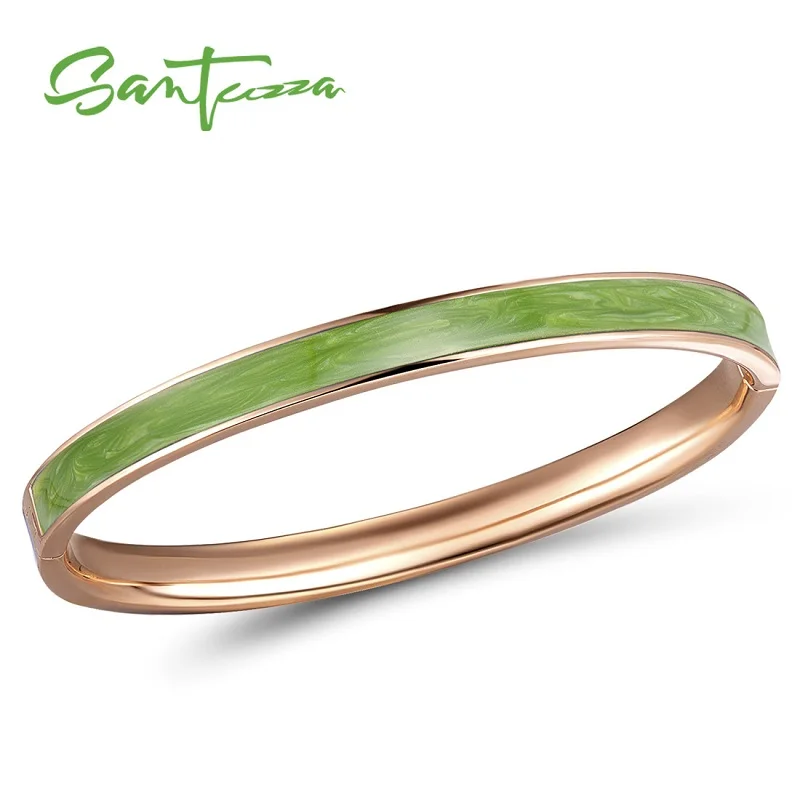 Rose Gold (Green) SANTUZZA, женский браслет, простой, лаконичный, многоцветный, эмаль, браслет, высокое качество, вечерние, модные ювелирные изделия ручной работы - Окраска металла: Rose Gold (Green)