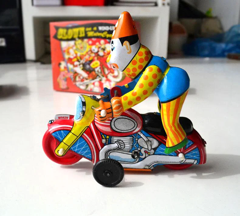 Ретро часы оловянные игрушки Редкие мотоцикл клоун езда коллекция|tin toys|tin motorcycletin