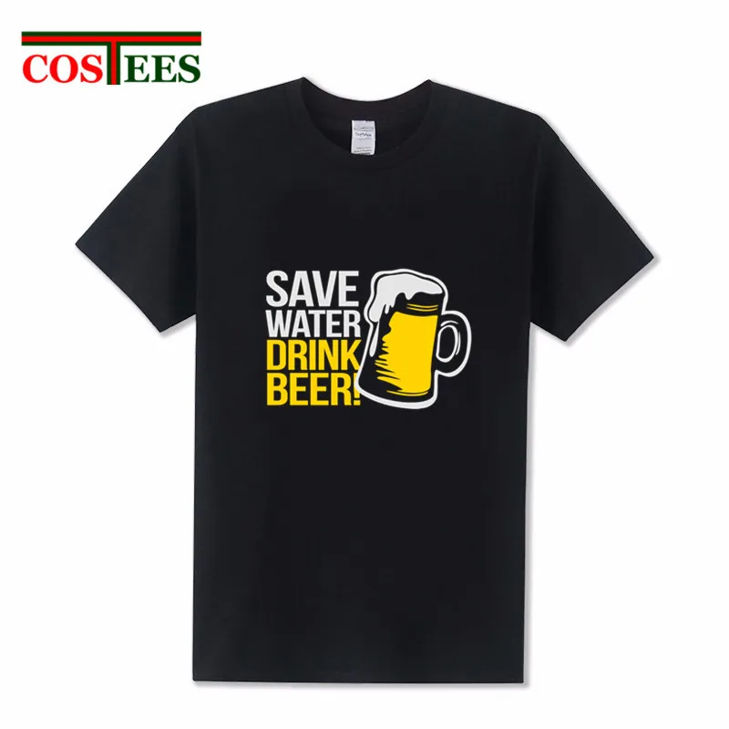 Comic Save Water Drink Beer футболка для мужчин большой Короткий Рукав Crewneck хлопок размера