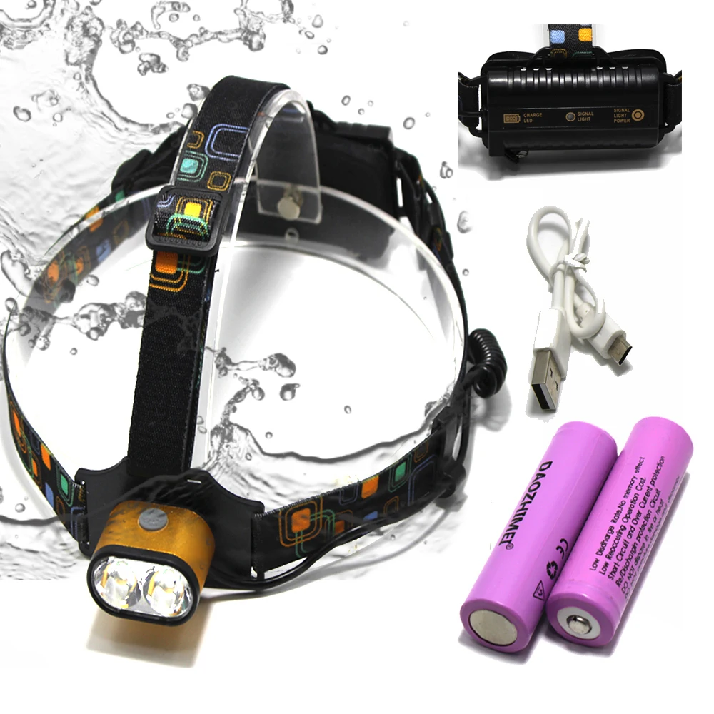 

8000 LM USB Charge XM-L T6 Headlamp 2*T6 LED Powerful Focus Head Light 3 Modes Self Defense Camp Head Lampe LED Headlight