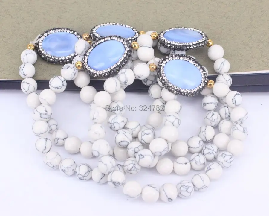 5 прядей Мода 8 мм Ожерелье из белого камня с натуральным камнем бусины браслет