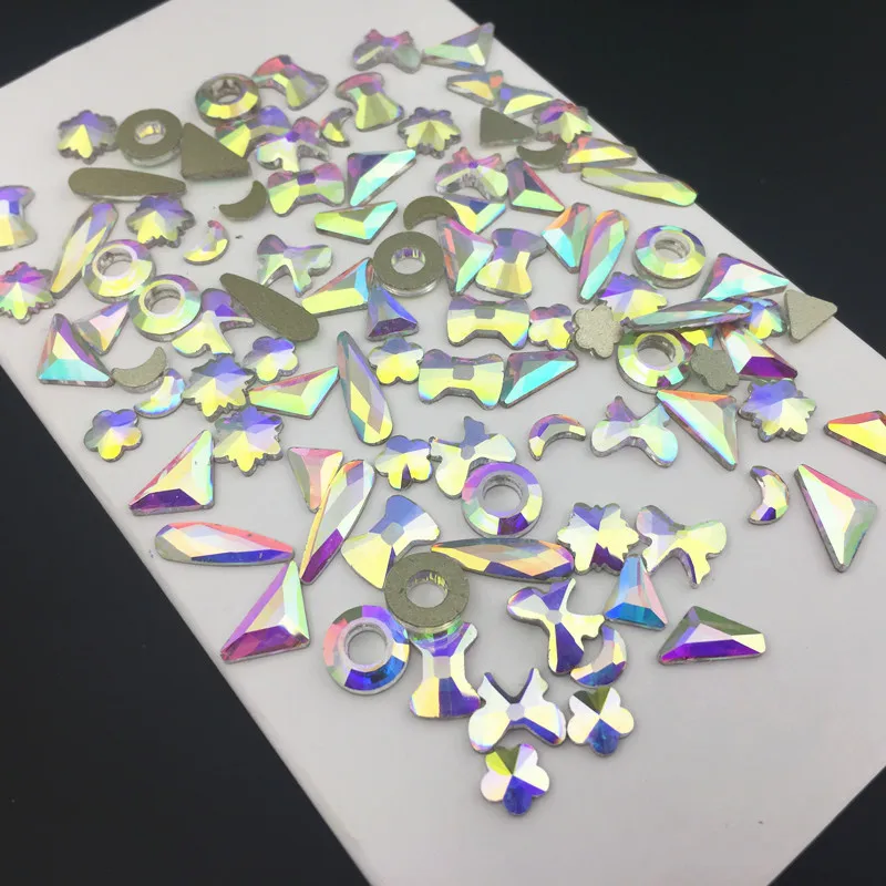 Около 60 шт Кристальные блестящие 3D Стразы для дизайна ногтей AB красочные плоские
