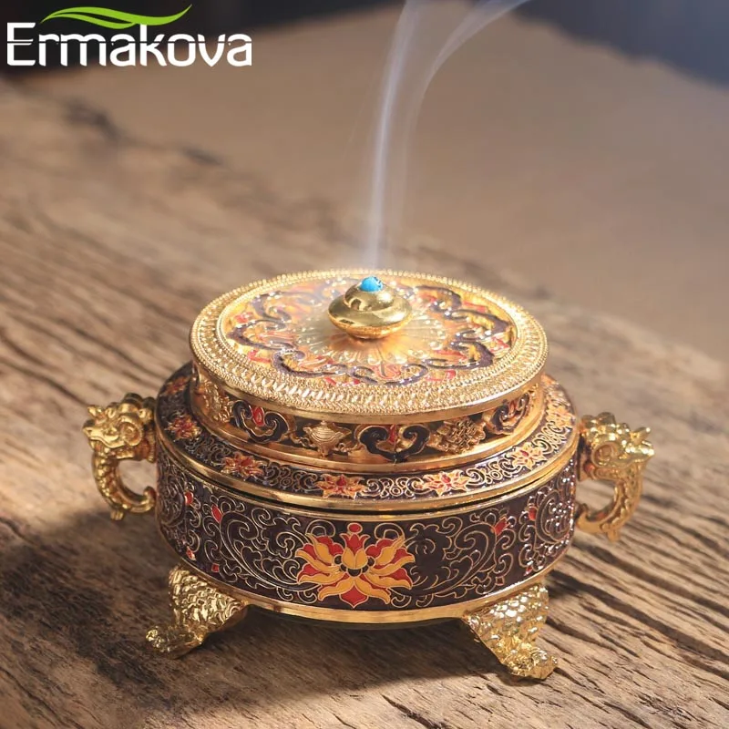 ERMAKOVA держатели для благовоний горелка 4 дюймов Тибетский Стиль окрашенные эмаль цинкового сплава катушки держатель для благовоний украшения дома и офиса подарок
