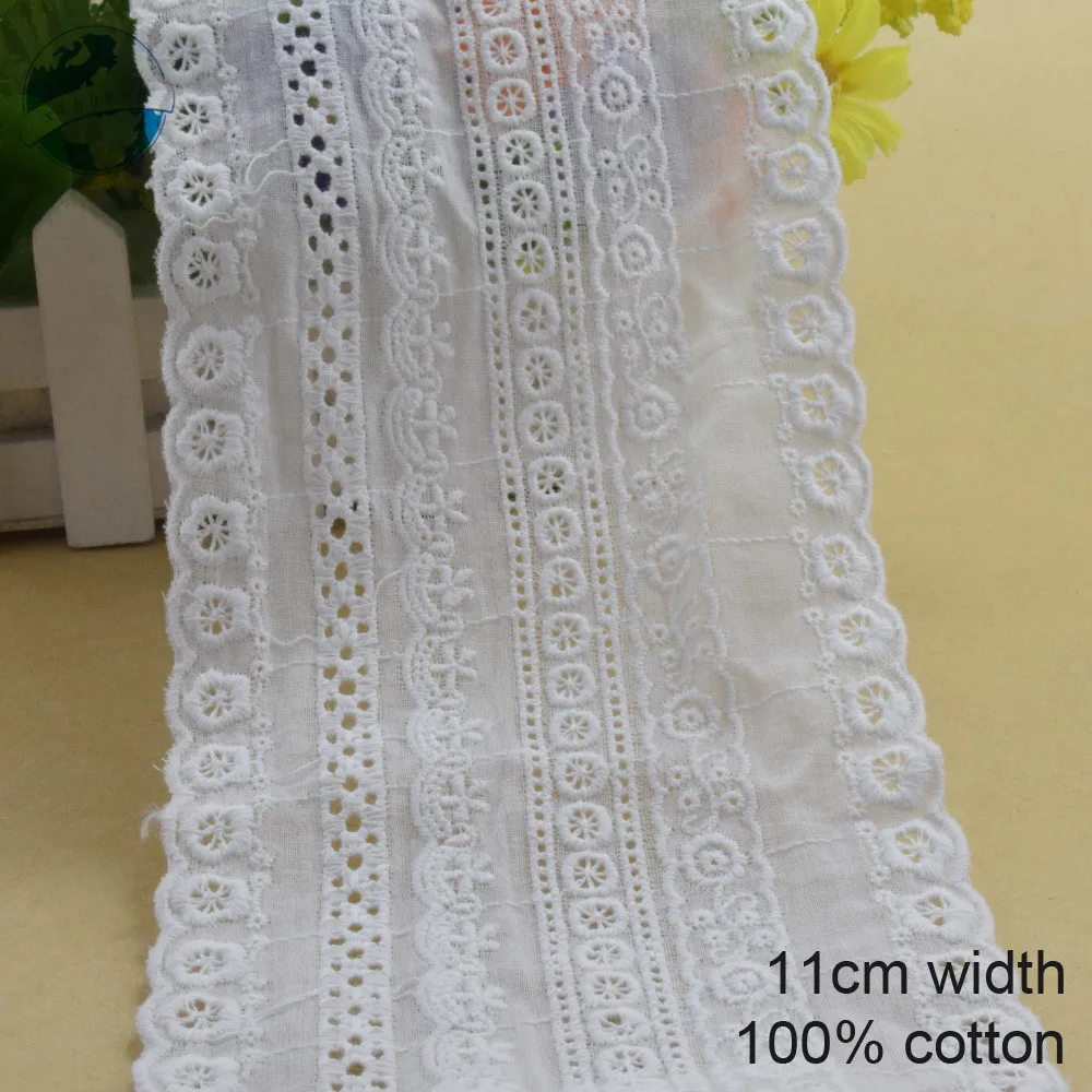 

10yards 11cm white 100% cotton embroidery lace french lace ribbon fabric guipure diy trims warp knitting sewing Accessories#3761