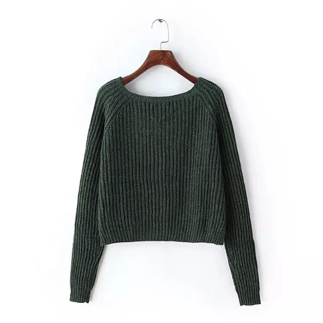 grey green sweater Сезон осень-зима; Новинка; укороченный свитер повседневные пикантные женские свитера и пуловеры вязаные Джемперы Короткие классические однотонные ботинки с острым носком slim pull femme - Цвет: grey green sweater