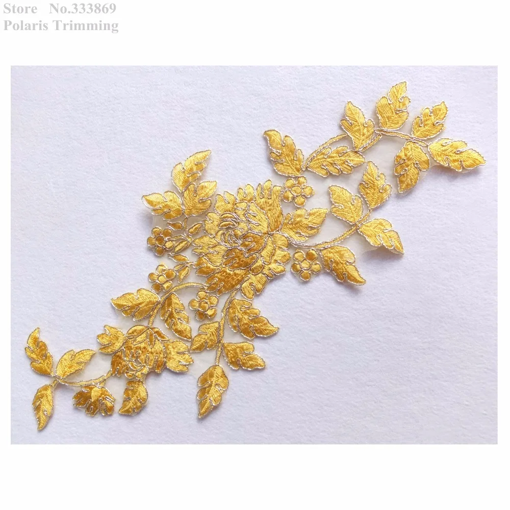 Бесплатная доставка 2 шт. x Пришивные желтые/серебряные искусственные кружева