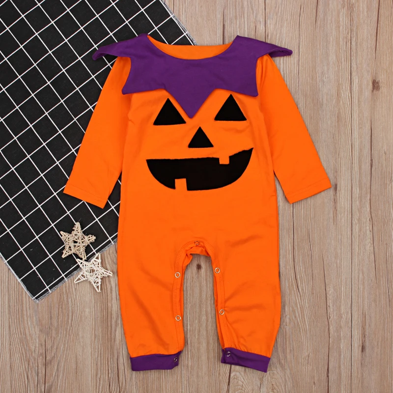 Одежда для новорожденных мальчиков и девочек на Хэллоуин Комбинезон с длинными