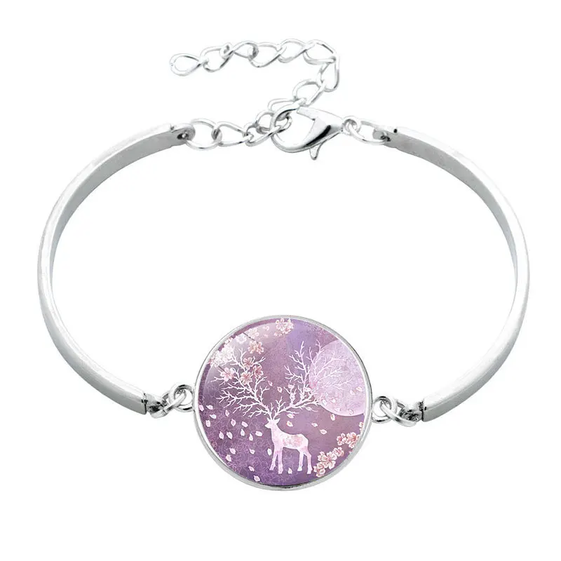 New Arrive Elk Forest Pattern Glass Cabochon Bracelet Christmas Deer Silver Color Adjustable Bangle Women Men Kids Gift Jewelry | Украшения