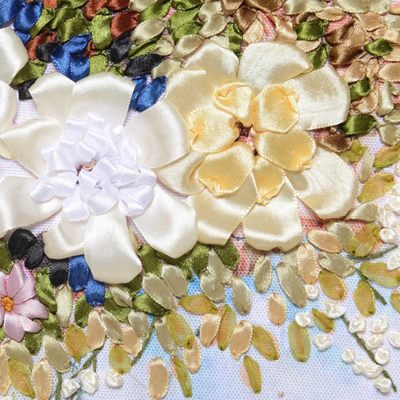 65X65cm Цветы DIY 3d вышивания крестиком работа иголкой незаконченная вышивка лентой