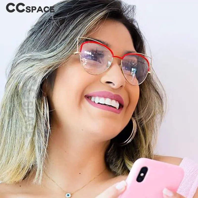 CCSPACE женские очки кошачий глаз оправа металл пилот цветное покрытие для бровей