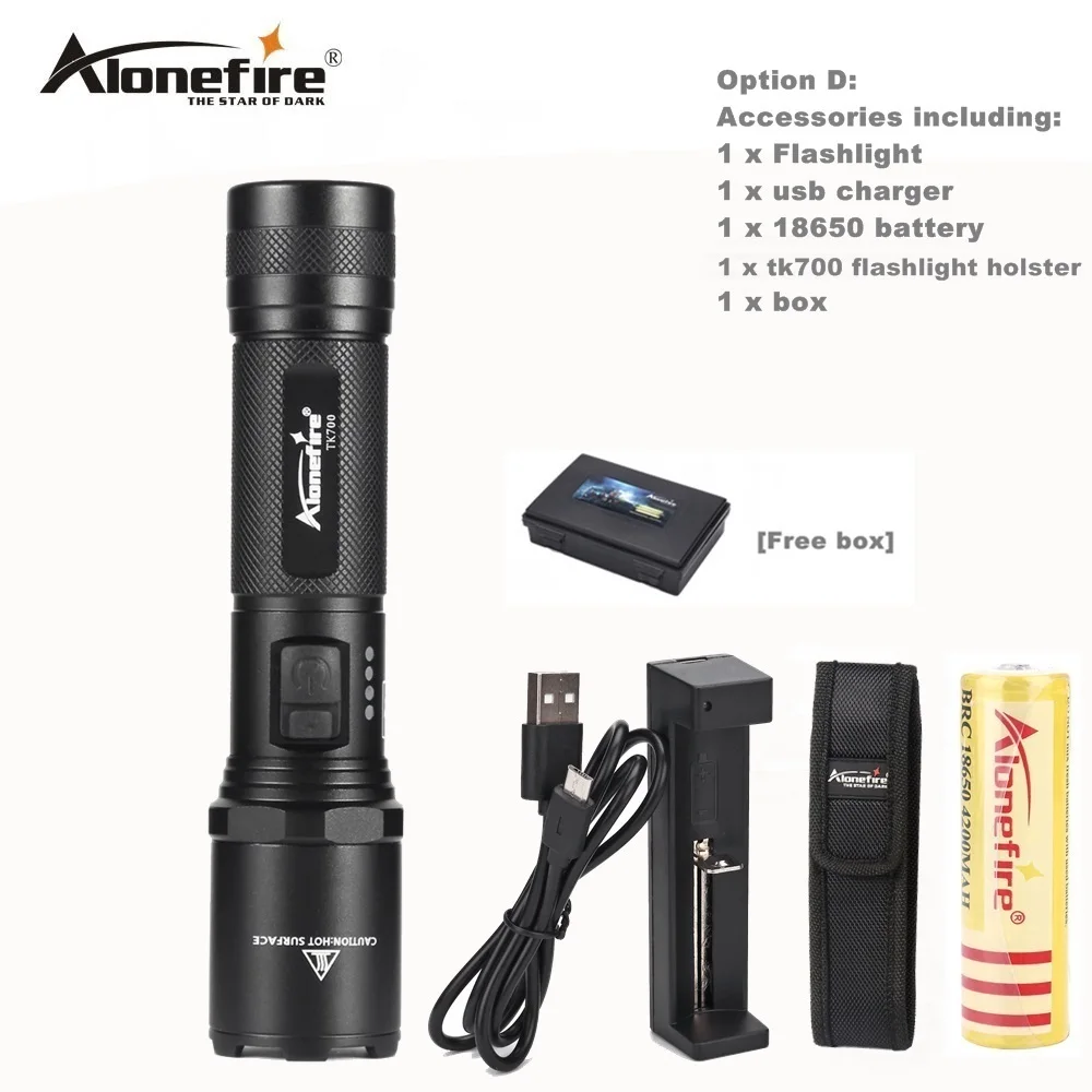 Option D AloneFire TK700 CREE светодиодный Полиция Вспышки светильник безопасности и самообороны ультра яркий фонарь Usb Перезаряжаемые Тактический патруль светильник - Испускаемый цвет: Option D