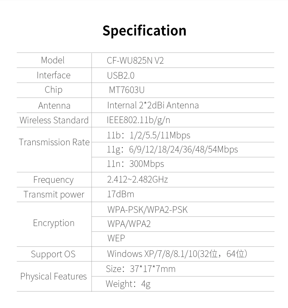 300 Мбит/с CF WU825N V2 Беспроводной WI FI адаптер Wi fi Usb Ethernet ПК сетевая карта 802.11n/g/b