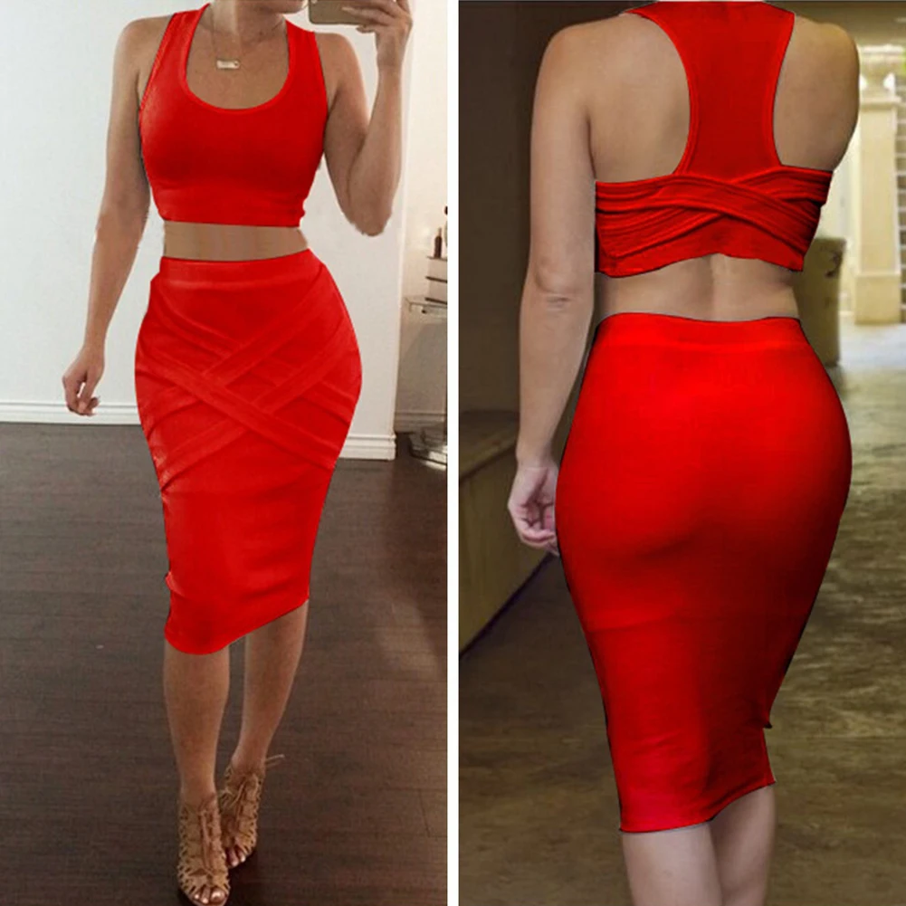 Женский облегающий топ из двух предметов однотонный с высокой талией Клубные