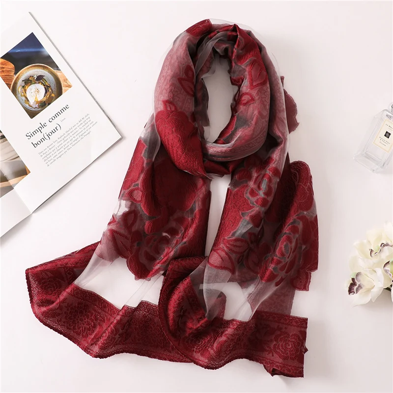 Женский шёлковый шарф с вышивкой на весну/лето|shawls and wraps|ladies shawlbrand shawl |