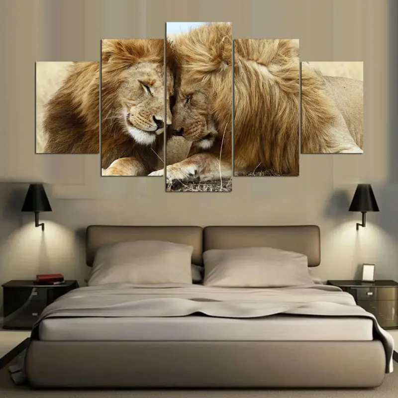 5 панелей современная картина в виде льва HD Художественная печать холст